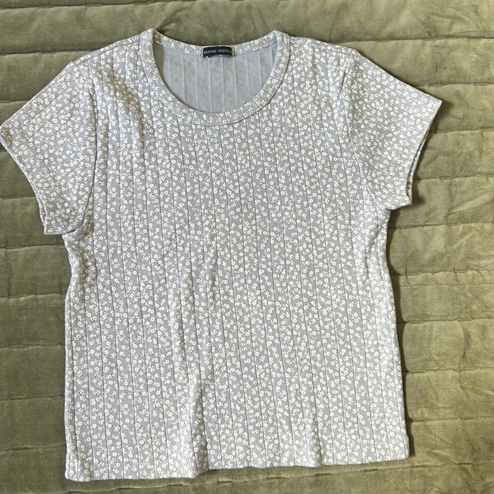 Brandy Melville light blue with white daisies t-shirt